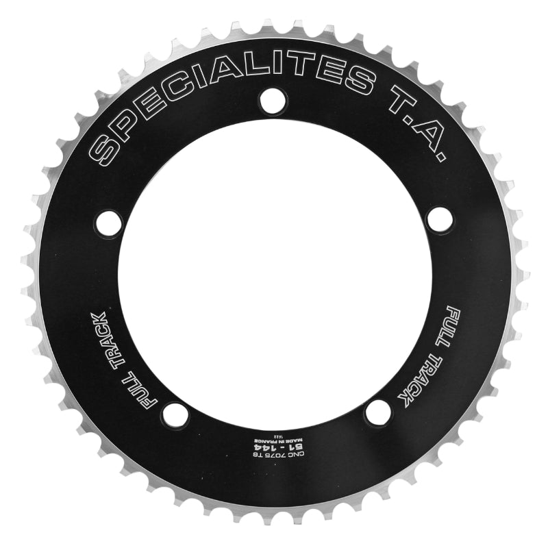 Plateau Piste 5 branches Ø 144 Ta Full Track 51 dents Noir Alu 7075 Pour Chaîne 3.17 mm (1"1-8)