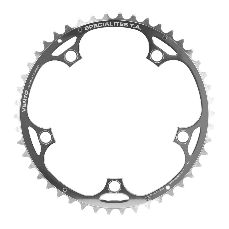 Plateau Route 5 branches Ø 135 Ta Vento 46 dents Extérieur Argent Alu 7075 Type Campagnolo 9-10V.