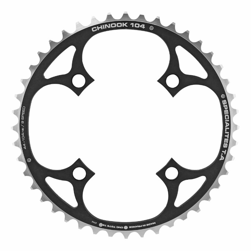 Plateau VTT 4 branches Ø 104 Ta Chinook Triple 44 dents Extérieur Noir Alu Pour Shimano - Sram - Race Face - Fsa 8-9V.