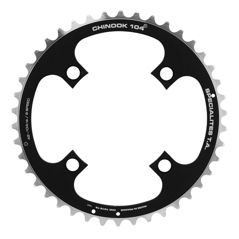 Plateau VTT 4 branches Ø 104 Ta Chinook Triple 42 dents Extérieur Noir Alu Pour Shimano - Sram - Race Face - Fsa 8-9V.