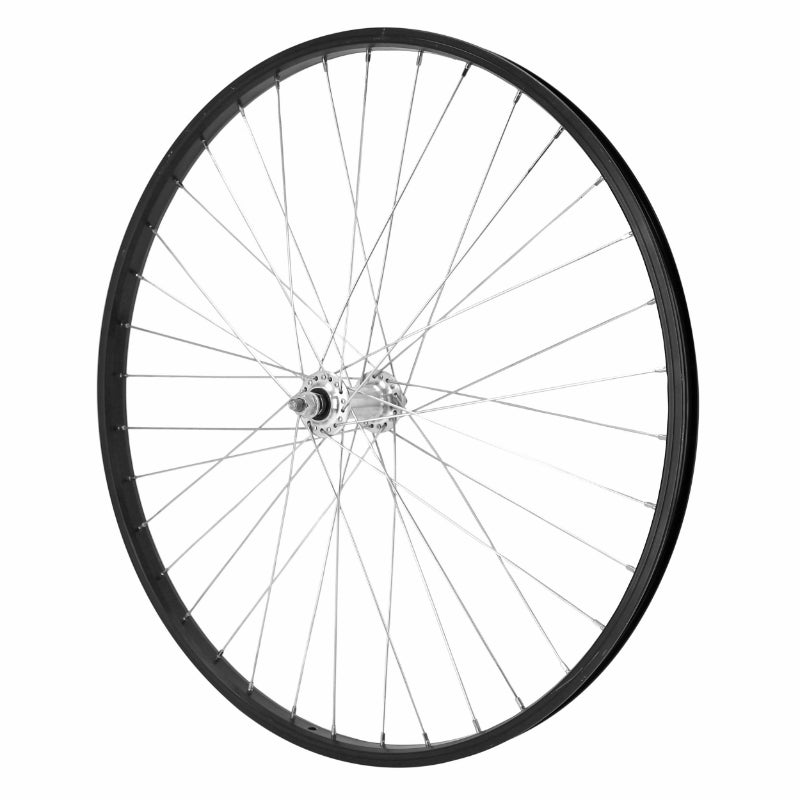 Roue VTT Patin 26" M110 Avant Noir Moyeu Argent Alu Axe Plein (Vendu Avec Écrou 9X100) Jante 21C
