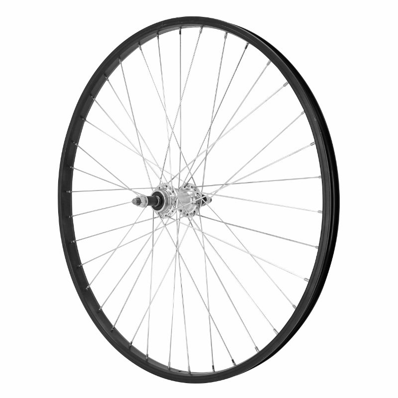 Roue VTT Patin 26" M110 Arrière Noir Moyeu Argent Alu Axe Plein Roue Libre 7-6-5V (Vendu Avec Écrou 10X100) Jante 21C