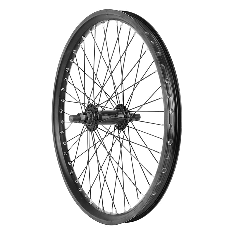 Roue BMX 20" Avant Noir Moyeu Alu Noir 48T. Axe Plein 14 mm Avec Écrous