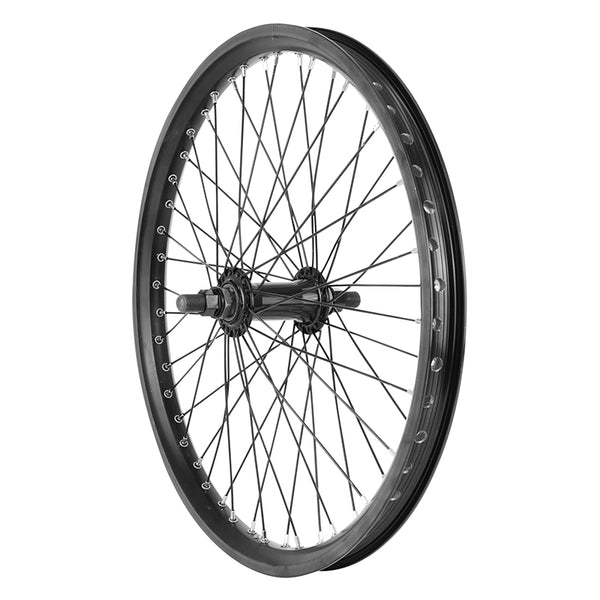Roue BMX 20" Avant Noir Moyeu Alu Noir 48T. Axe Plein 14 mm Avec Écrous