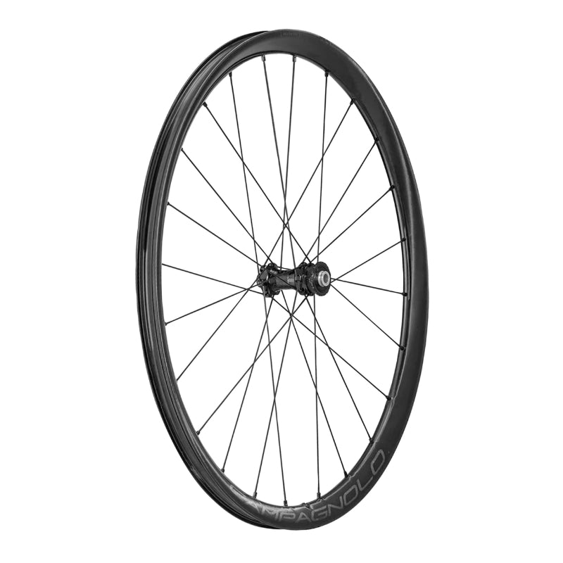 Roue Gravel Disque 700 Campagnolo Levante Avant Noir Centerlock Tubeless Ready Axe Traversant 12-100 24 Rayons Jante 25C
