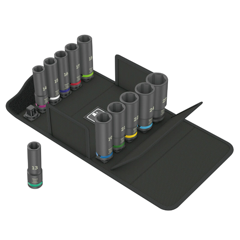 Douille Pour Clé A Choc Wera 8790 Impaktor Deep 1-2 Chrome Moly Noir Mat (Longueur 83 mm) (Set 11 Pieces) -Marque Allema
