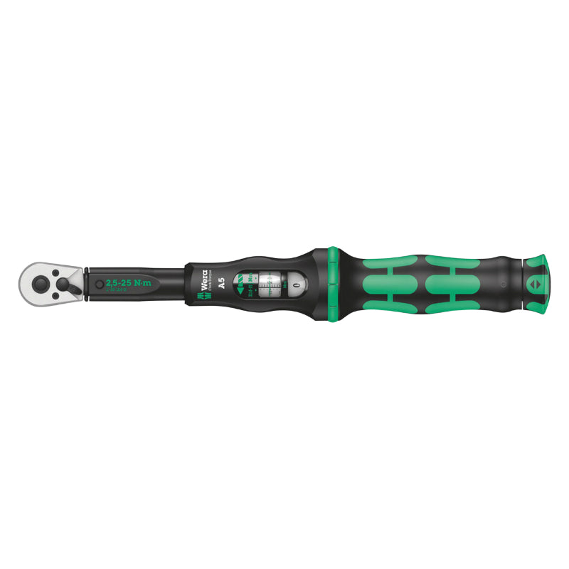 Clé Dynamometrique Wera Click Torque A5 Carré 1-4 Serrage De 2,5 A 25 Nm Noir-Vert (Debrayable) (Vendu A L'Unite) -Marqu