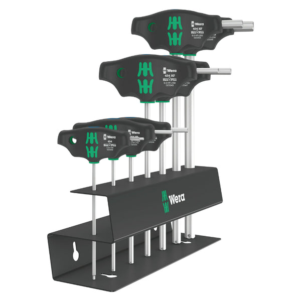 Clé Allen-6 Pans Manche En T Wera 454 Hex Plus Noir-Vert (Avec Support) (Set 7 Pieces) -Marque Allemande Pour Les Atelie