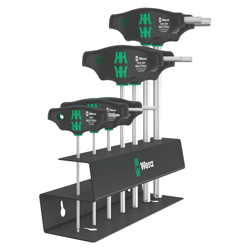 Clé Allen-6 Pans Manche En T Wera 454 Hex Plus Noir-Vert (Avec Support) (Set 7 Pieces) -Marque Allemande Pour Les Ateliers-