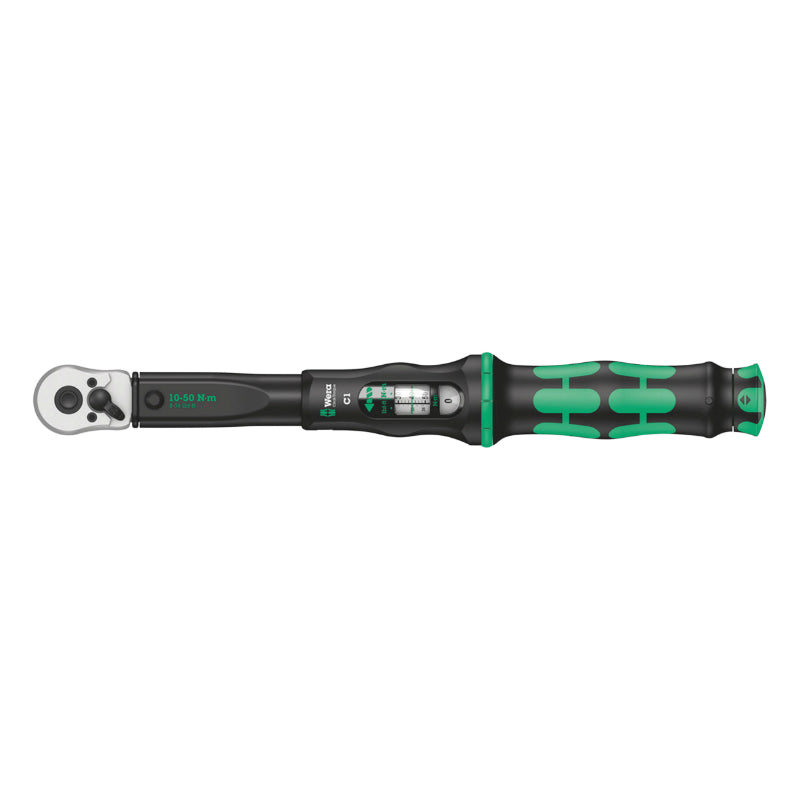 Clé Dynamometrique Wera Click Torque C1 Carré 1-2 Serrage De 10 A 50 Nm Noir-Vert (Debrayable) (Vendu A L'Unite) -Marque Allemande Pour Les Ateliers-