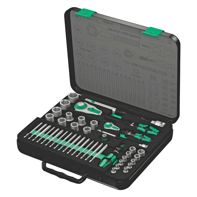 Cliquet Wera 8100 Zyklop Speed 1-4, 1-2 Metrique Avec Douilles Et Embouts Noir-Vert (Set 43 Pieces) -Marque Allemande Po