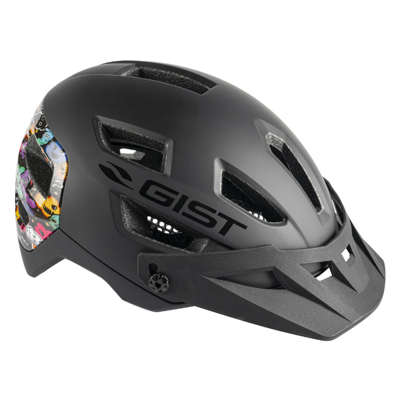 Casque Vélo Adulte Gist VTT Kop Noir Arrière Deco Covering Monstres In-Mold Taille 58-62 Avec Visiere Réglable En 3 Posi