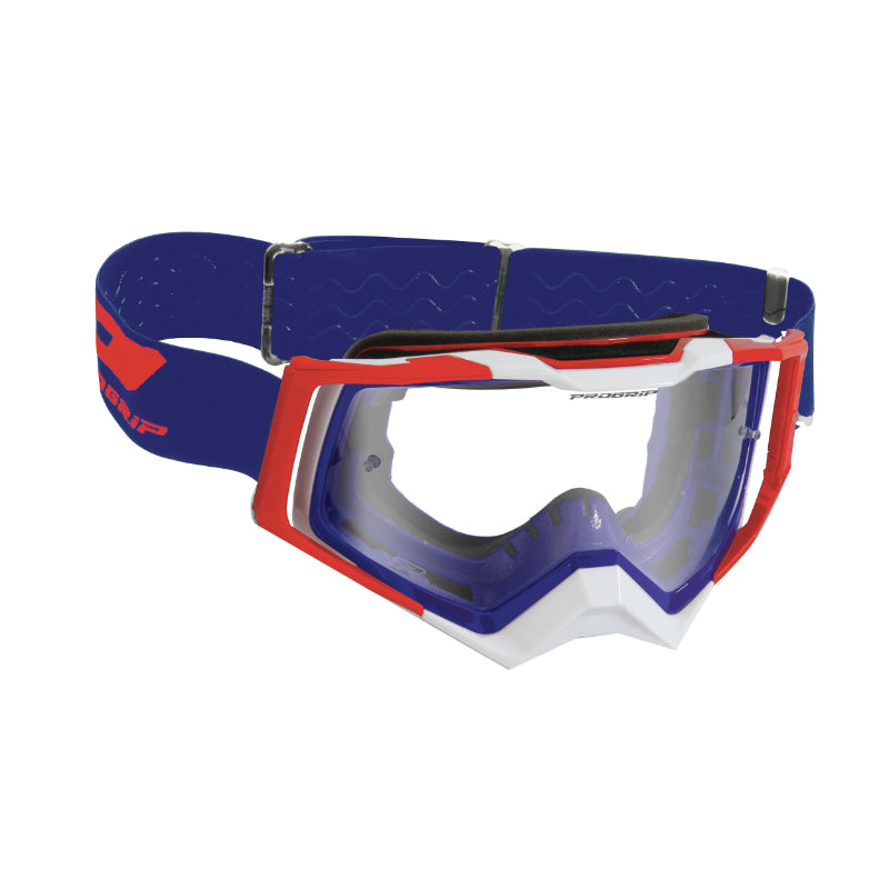 Masque-Lunettes Cross Progrip 3309 Tr Rapid Bleu-Rouge-Blanc Ecran Transparent Anti-Rayures-Anti U.V.-Anti-Buee (Homolog