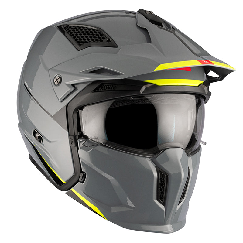 Casque Trial Mt Helmets Streetfighter Sv Uni Gris Brillant XS Simple Ecran Transparent Transformable Avec Mentonniere Am