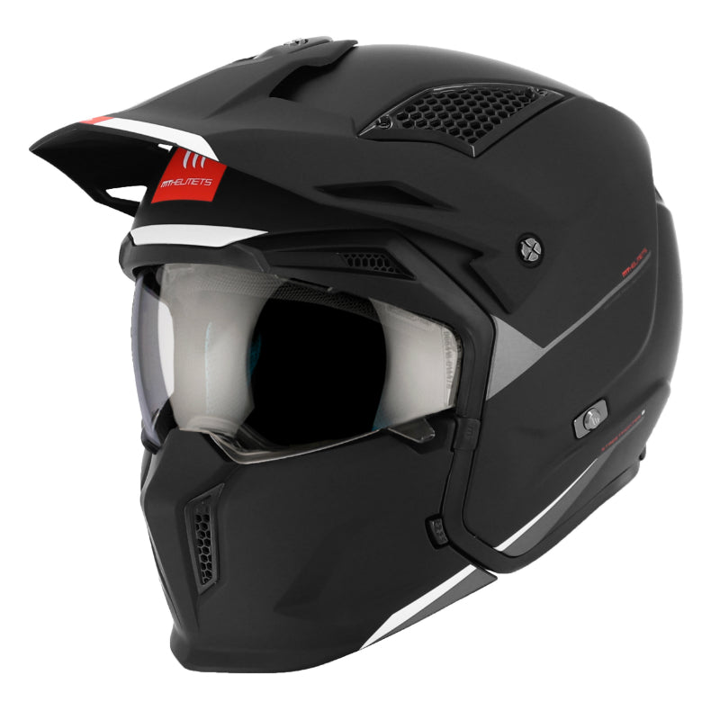 Casque Trial Mt Helmets Streetfighter Sv Uni Noir Mat XS Simple Ecran Transparent Transformable Avec Mentonniere Amovible (Livre Avec Un Ecran Supplementaire Miroir) (Ece 22.06)