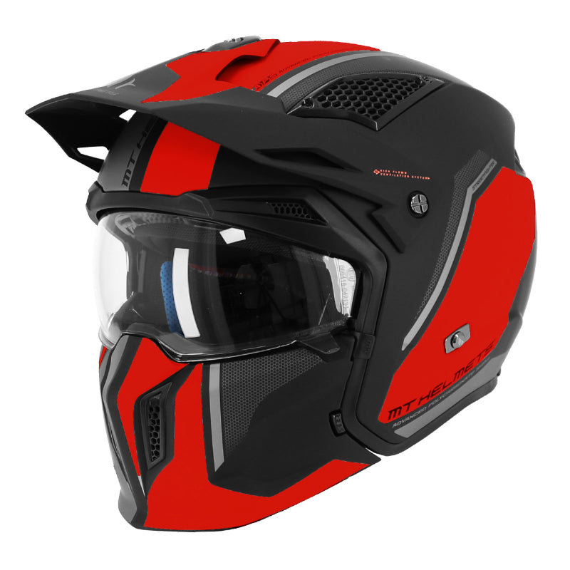 Casque Trial Mt Helmets Streetfighter Sv S Twin C5 Noir Mat-Rouge M Simple Ecran Transparent Transformable Avec Mentonni
