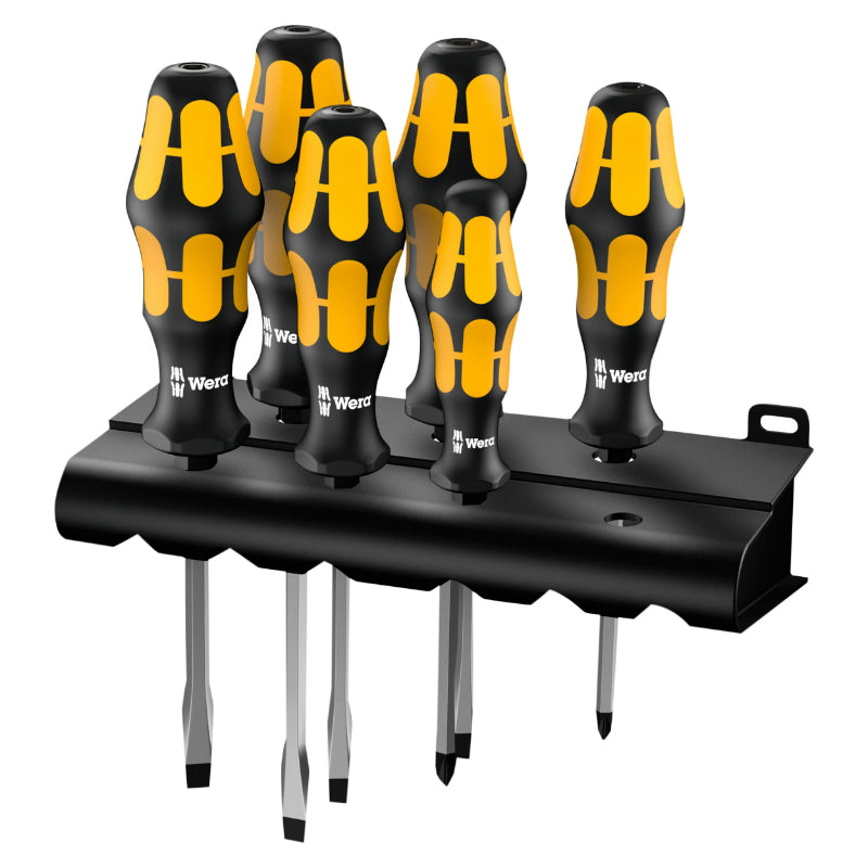 Tournevis Burin Wera 932 S6 Kraftform Cruciforme (Phillip) Et Plat Avec Rack De Rangement Noir-Jaune (Set 6 Pieces) -Marque Allemande Pour Les Ateliers-
