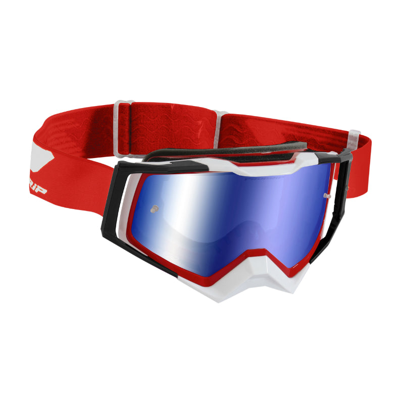 Masque-Lunettes Cross Progrip 3309 Fl Rapid Multilayered Rouge-Blanc-Noir Ecran Miroir Bleu Anti-Rayures-Anti U.V.-Anti-