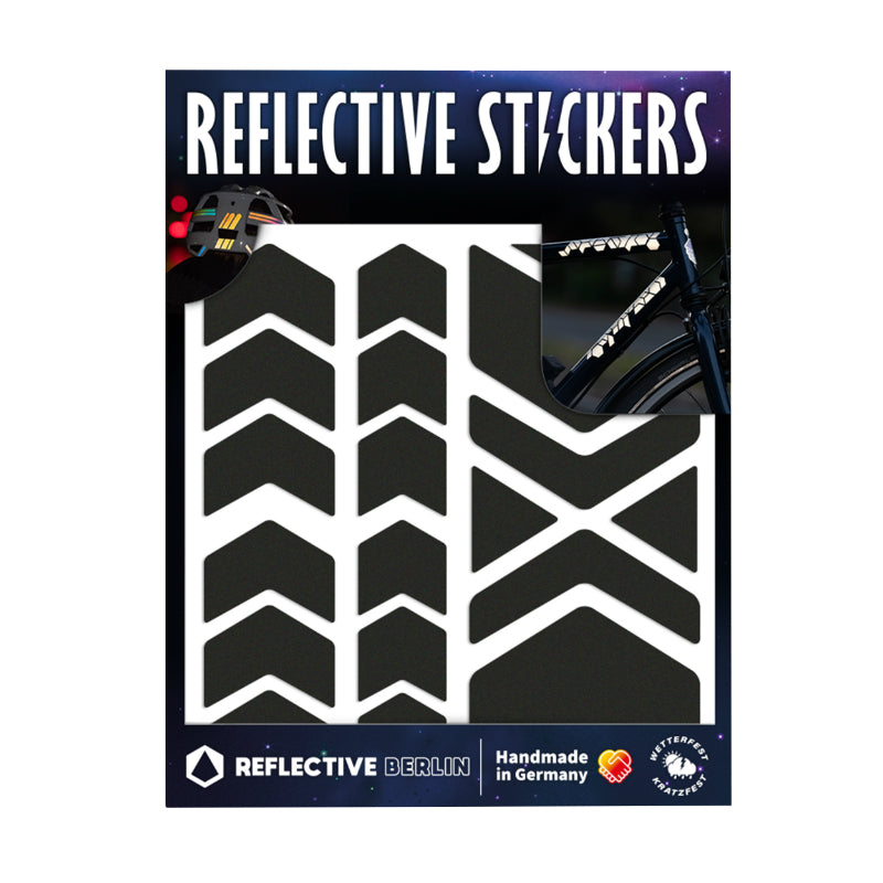 Autocollant-Sticker Reflechissant Pour Vélo, Casque Modele Fleche-Chevron Noir (Planche) -Reflective Berlin-