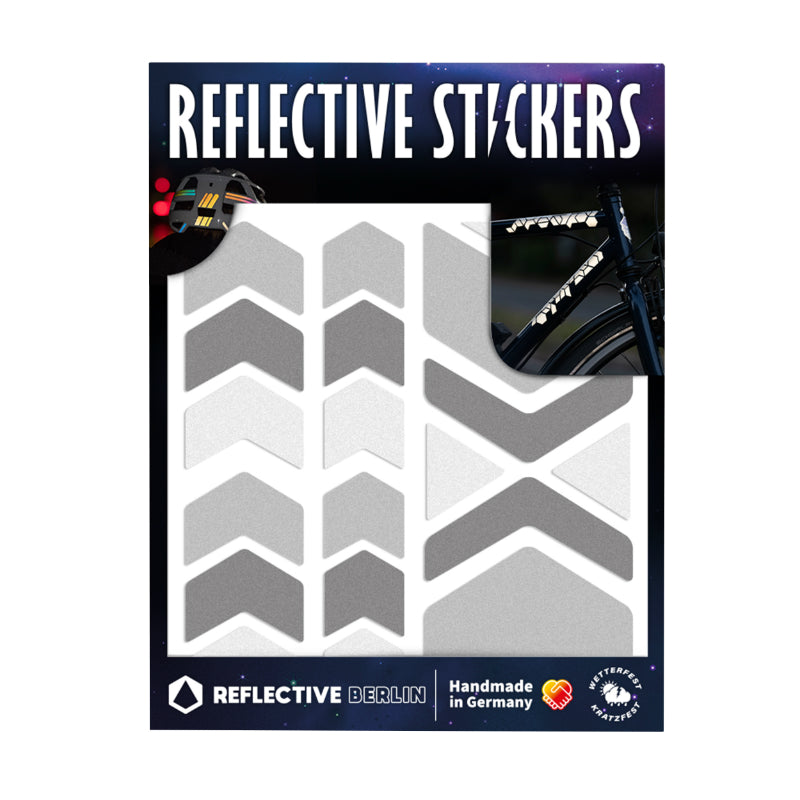 Autocollant-Sticker Reflechissant Pour Vélo, Casque Modele Fleche-Chevron Gris (Planche) -Reflective Berlin-