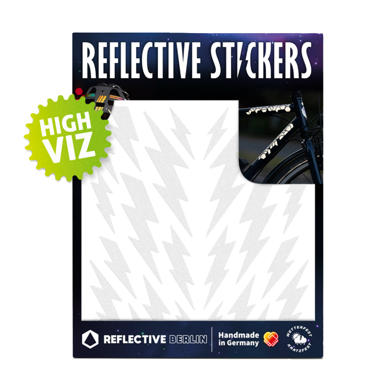 Autocollant-Sticker Reflechissant Pour Vélo, Casque Modele Eclair Blanc (Planche) -Reflective Berlin-