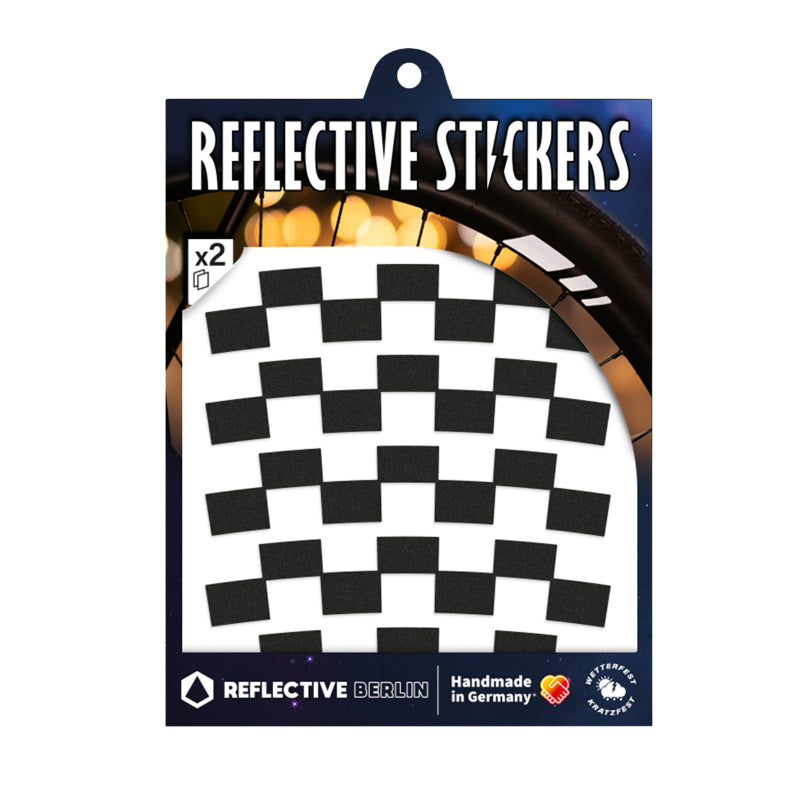 Autocollant-Sticker Reflechissant Pour Roue De Vélo Hauteur 20 mm Modele Checker Noir (Planche) -Reflective Berlin-