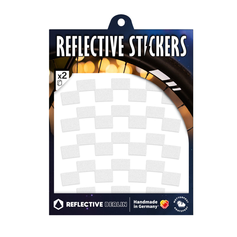 Autocollant-Sticker Reflechissant Pour Roue De Vélo Hauteur 20 mm Modele Checker Blanc (Planche) -Reflective Berlin-