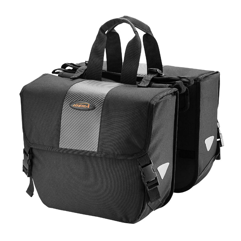 Sacoche Arrière Vélo Double Ibera Adjustable Noir 24L Fixation Universelle (33X13X28.5 cm) - Largeur Réglable Par Velcro