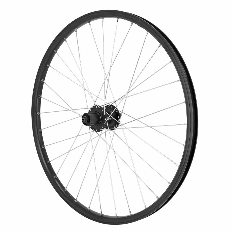 Roue VTT Disque Blocage 26" M260 Arrière Noir Moyeu Shimano M475 9-10-11V Disque 6 Trous Rayons Argent