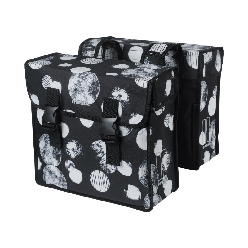 Sacoche Arrière Vélo Double Basil Mara XL 35L Noir Avec Motifs Blancs (43X14X36 cm)