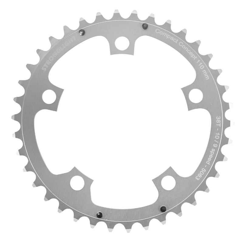 Plateau Route 5 branches Ø 110 Stronglight Dural 38 dents Intérieur Argent Type Shimano 10-9V.