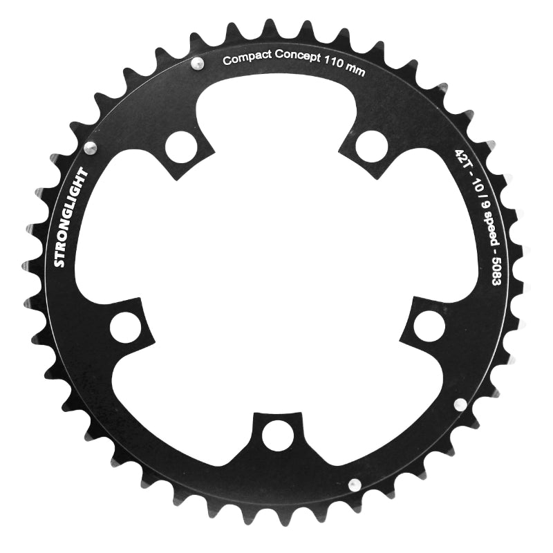 Plateau Route 5 branches Ø 110 Stronglight Dural 42 dents Intérieur Noir Type Shimano 10-9V.