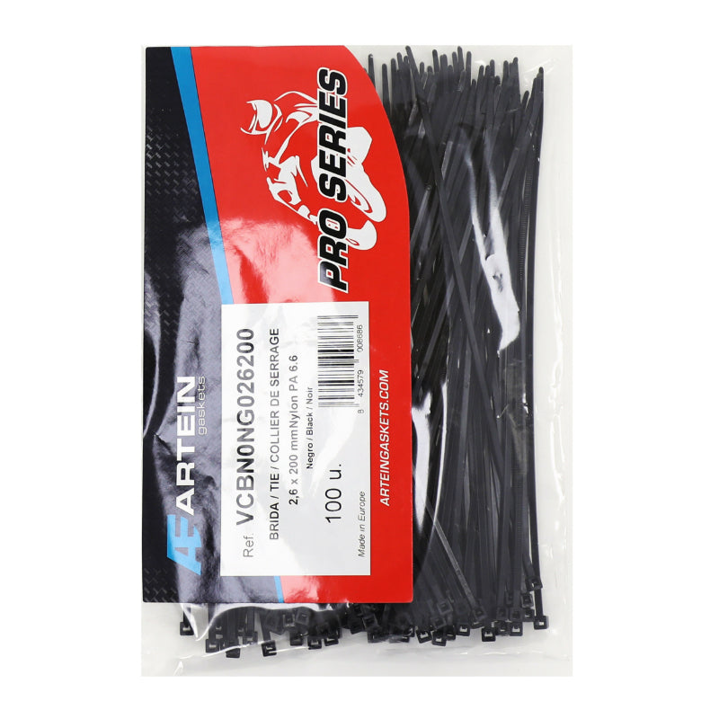 Collier De Serrage Nylon Type Rilsan Artein 2,6X200 mm Noir (Vendu Par 100) -Pro Series-