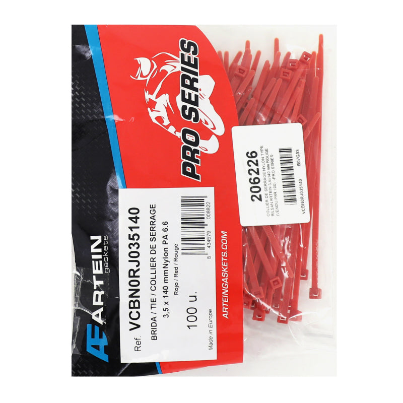 Collier De Serrage Nylon Type Rilsan Artein 3,5X140 mm Rouge (Vendu Par 100) -Pro Series-
