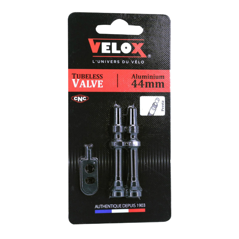 Valve De Pneu Tubeless Presta Velox Alu Noir 44 mm Obus Demontable (Vendu A La Paire Sur Carte)