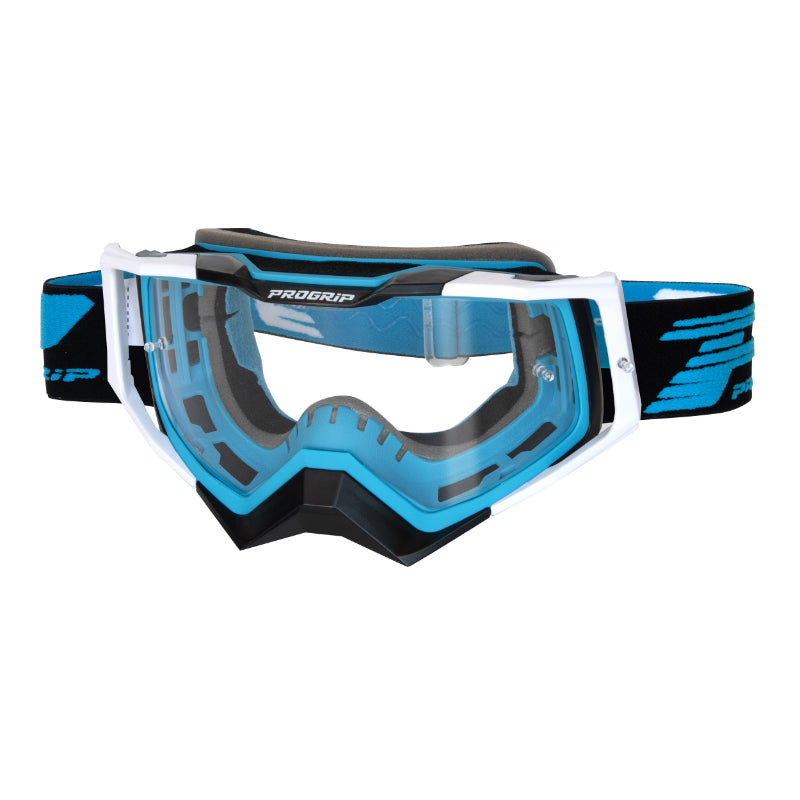 Masque-Lunettes Cross Progrip 3309 Tr Rapid Bleu Clair-Noir-Blanc Ecran Transparent Anti-Rayures-Anti U.V.-Anti-Buee (Homologué Ce-En-N° Ac-96025 Rev.2)