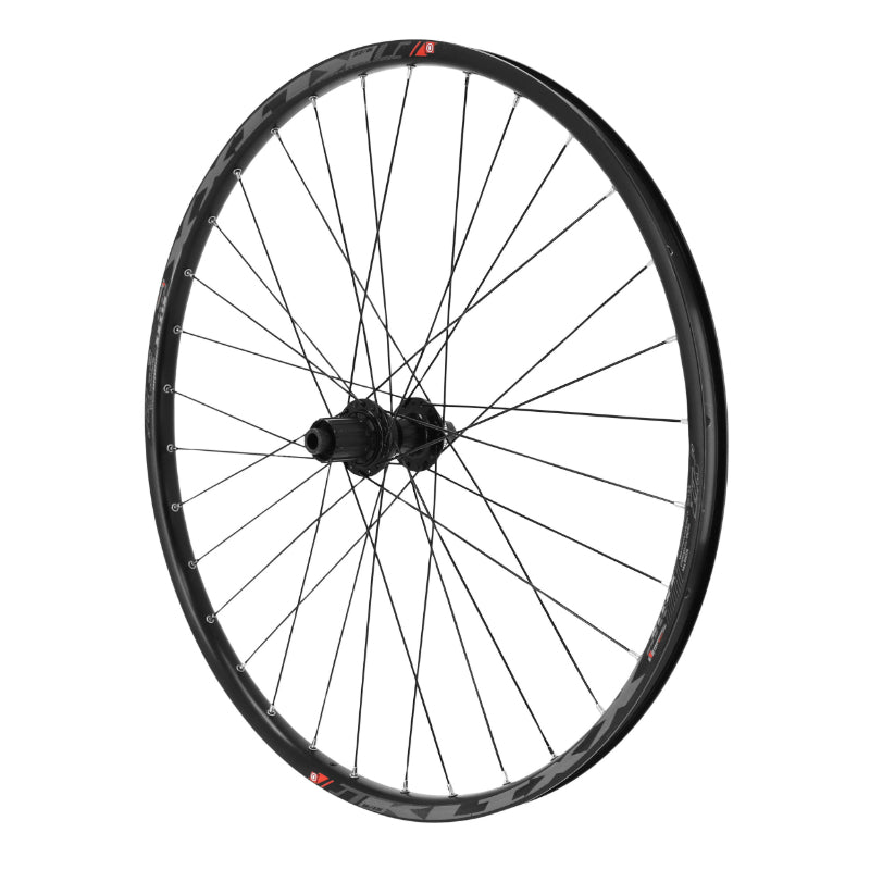 Roue VTT Disque 27.5" Klixx Boost Tubeless Ready Arrière Centerlock Noir Moyeu Shimano Tc500 Cassette 9-10-11V Axe Traversant 12-148 Jante 23C 32 Rayons