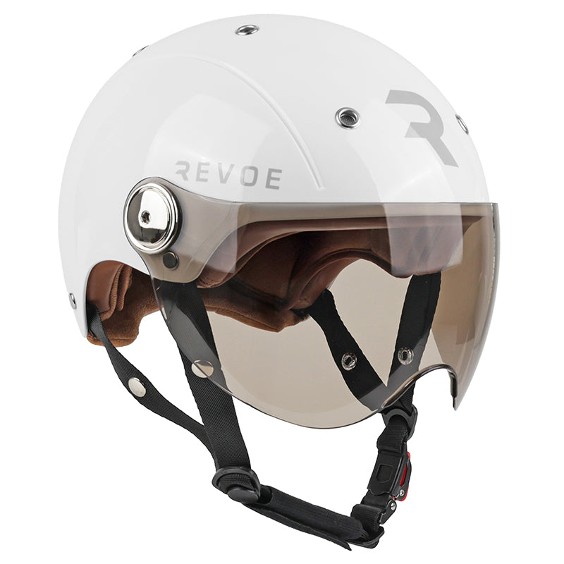 Casque Vélo Adulte Revoe Premium Urbain-City Blanc Sky Taille 59-60 Visiere Réglable, Protection Oreille Amovible (Vendu En Boite) Compatible Ebike Et Trottinette - Homologation En1078+A1