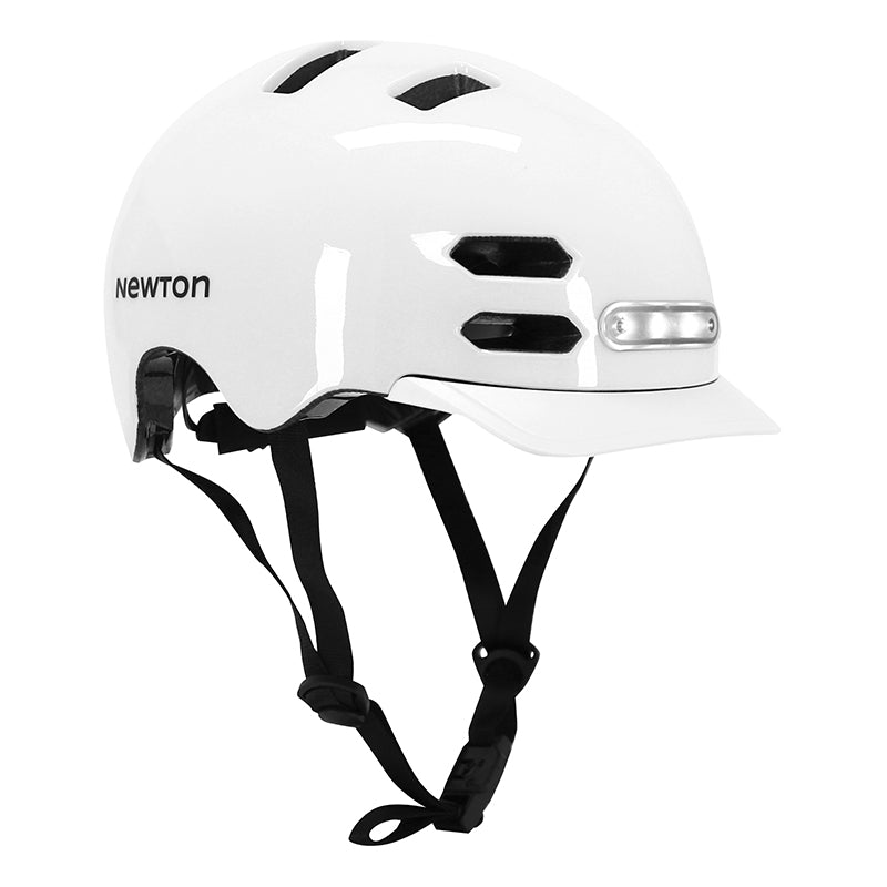 Casque Vélo Adulte Newton Urbain-City V4 Blanc Brillant In-Mold Avec Visiere Taille 58-61 (Vendu En Boite) Éclairage Int