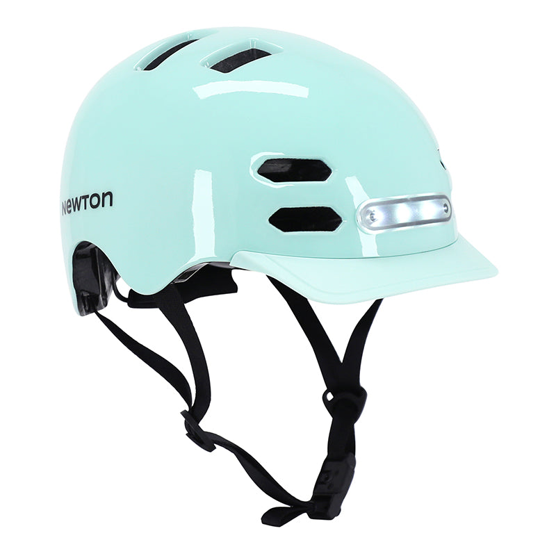 Casque Vélo Adulte Newton Urbain-City V4 Vert Pastel In-Mold Avec Éclairage Intégré Et Visiere Taille 55-58 Boucle Fidlo