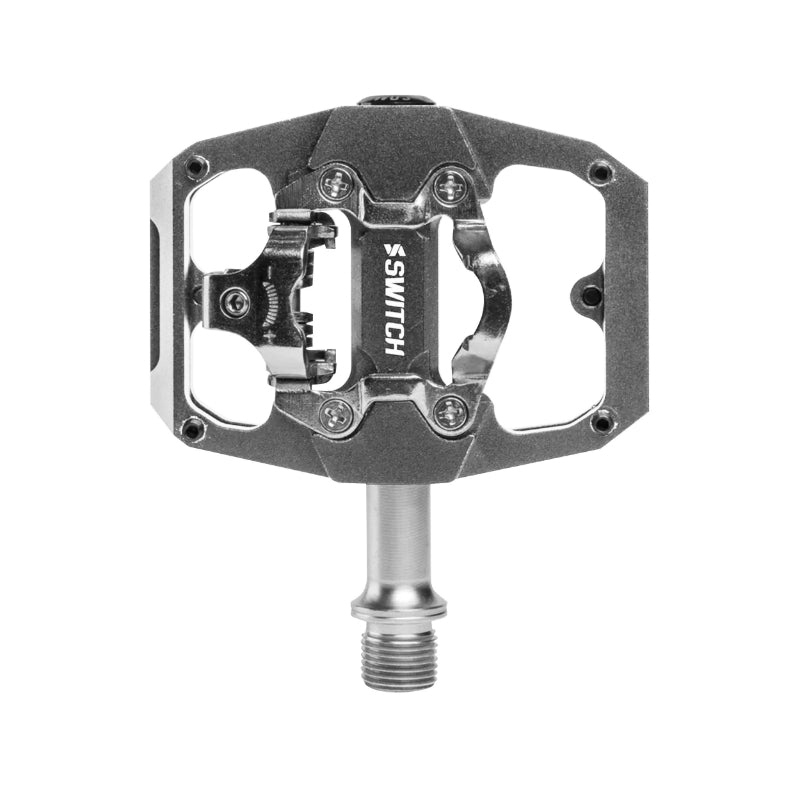 Pédale Gravel - VTT Plate Switch Automatique Ou Standard Alu Cnc Gris 85 X 70 mm (Compatible Shimano SPD) (Paire)