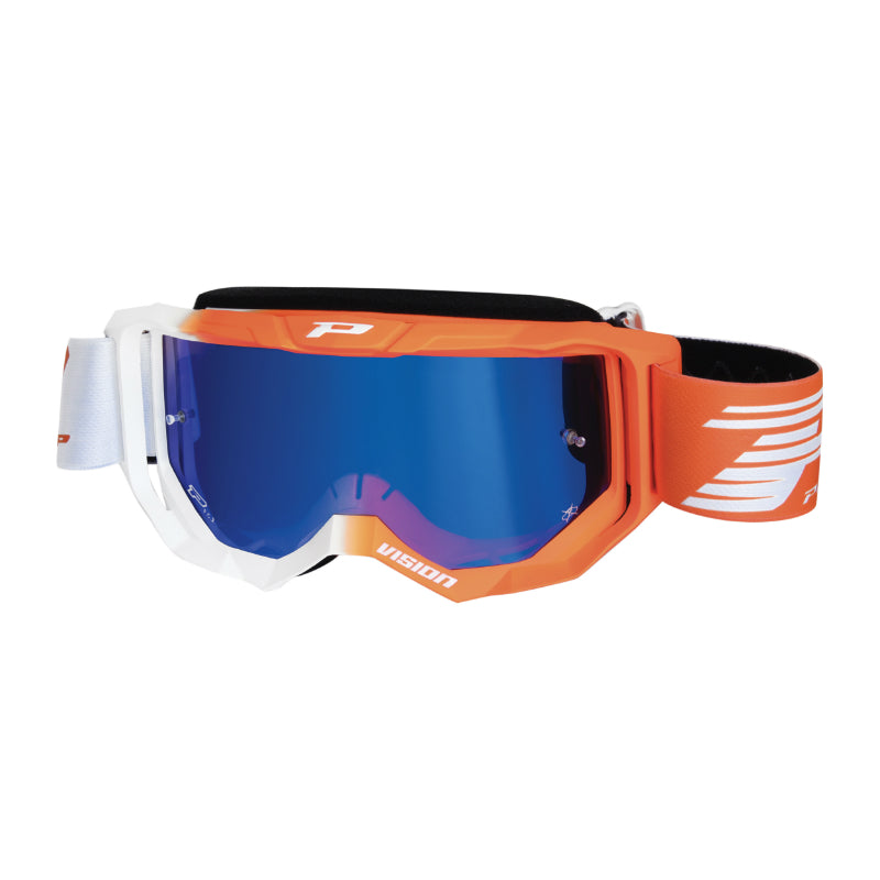 Masque-Lunettes Cross Progrip 3300 Fl Vision Multilayered Blanc-Orange Fluo Ecran Miroir Bleu Anti-Rayures-Anti U.V.-Anti-Buee (Homologué Ce-En-N° Ac-96025 Rev.2)