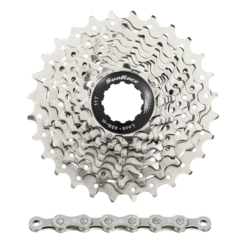 Cassette Et Chaîne (Pack) 10V. Sunrace Rs1 11-28 Route Pour Shimano (Niveau 105) Metallic Argent Et Chaîne Cn10A 116 Maillons (Livre En Boite) (11-12-13-14-15-17-19-21-24-28)