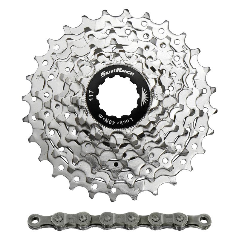 Cassette Et Chaîne (Pack) 9V. Sunrace R91 11-28 Route Pour Shimano Nickel Avec Chaîne Cnm94 116 Maillons (Livre En Boite) (11,12,13,14,16,18,21,24,28)
