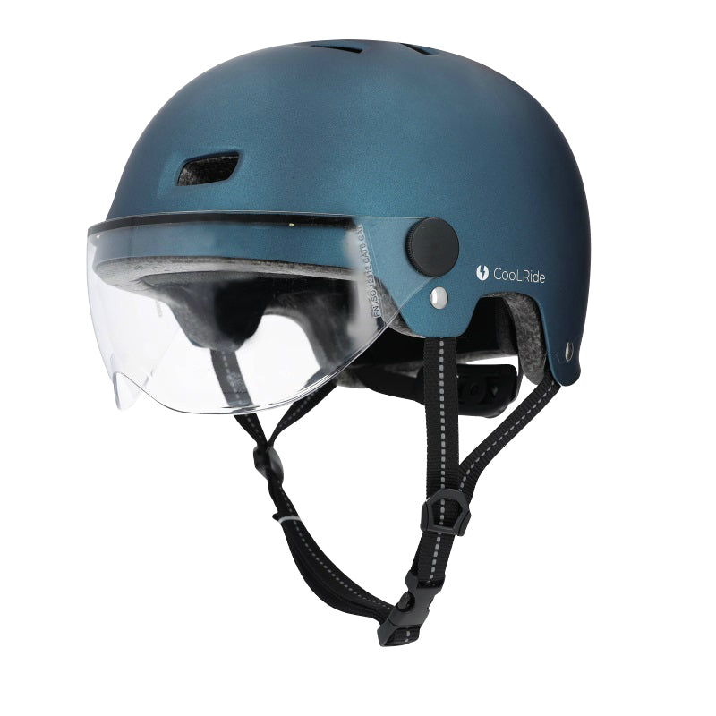 Casque Vélo Adulte Urbain-City Bleu Avec Visiere Et Molette De Réglage Taille 53-59 (Vendu A L'Unite)