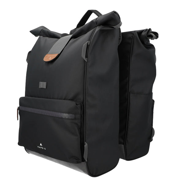 Sacoche Arrière Vélo Double Hapo.G Roll-Top 2X25L Noir (61X33X16 cm) - Fixation Sangles Reglables Et Velcros Sur Porte B