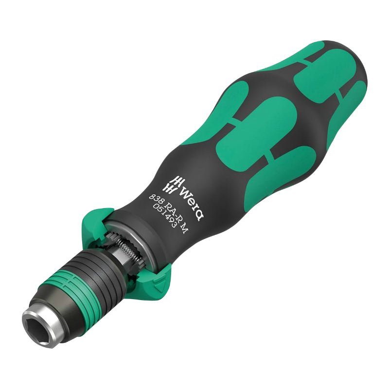 Tournevis Porte Embout Wera 838 Ra-R M 1-4 Noir-Vert Avec Porte Embout Rapidaptor (Fonction Cliquet) (Vendu A L'Unite) -