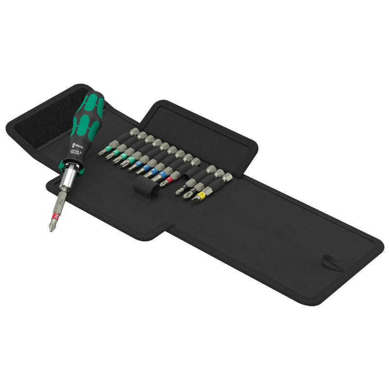 Tournevis Porte Embout Wera 838 Ra-S 1-4 Avec Embouts Vissage Noir-Vert (Fonction Cliquet) (Set 14 Pieces) -Marque Allemande Pour Les Ateliers-
