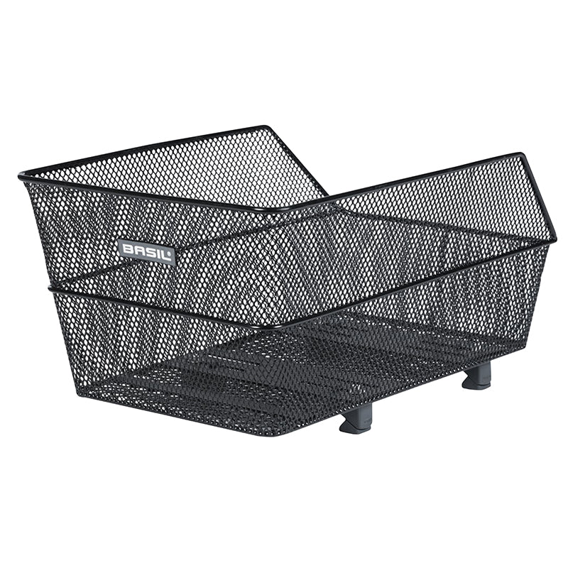 Panier Arrière Acier Nid Abeille Basil Cento Noir Fixation Réglable Sur Porte Bagage Ideal Pour E-Bike-VAE (L38Xl24Xh13,5 cm) Compatible Leader Fox