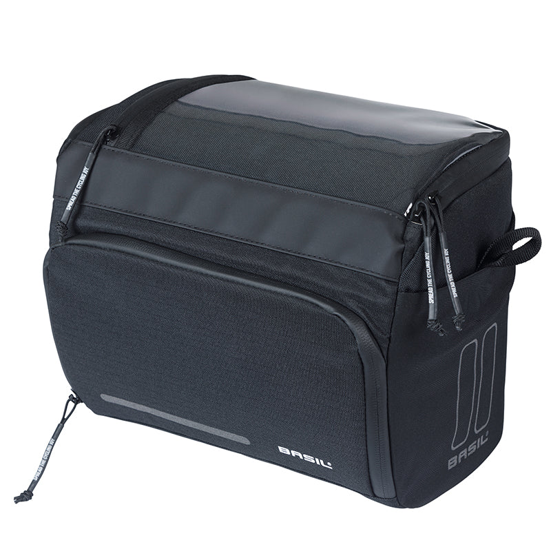 Sacoche De Cintre-Guidon Vélo Basil Sport 7-8L Noir Graphite Fixation Clip Compatible Basil Et Klickfix (28X20X20 cm) (Fixation Klick Fix Non Inclus)
